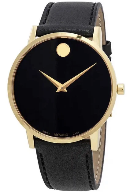 Movado Museum Classic Black Dial Gold Tone Stainless Steel Men's Watch 0607271