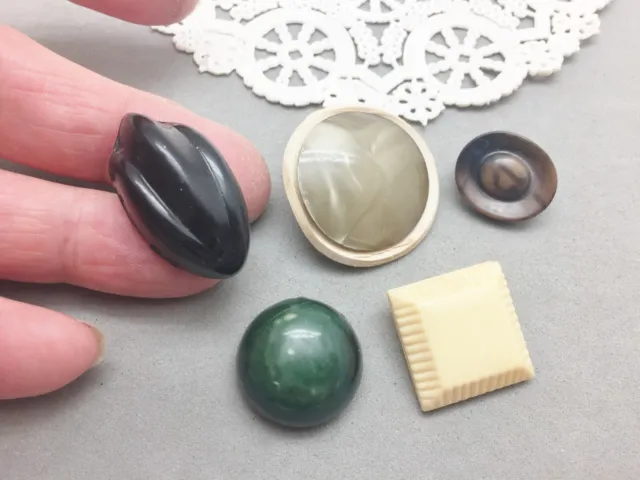 Vintage Hollow Celluloid Button Lot 5 Art Deco Sewing Chicken Head Square Round