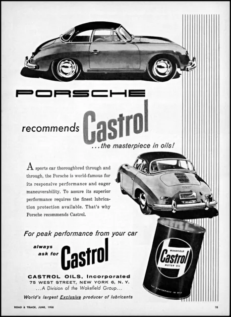 1958 Porsche Car Castrol Oil the masterpiece in oils vintage art print ad ads79