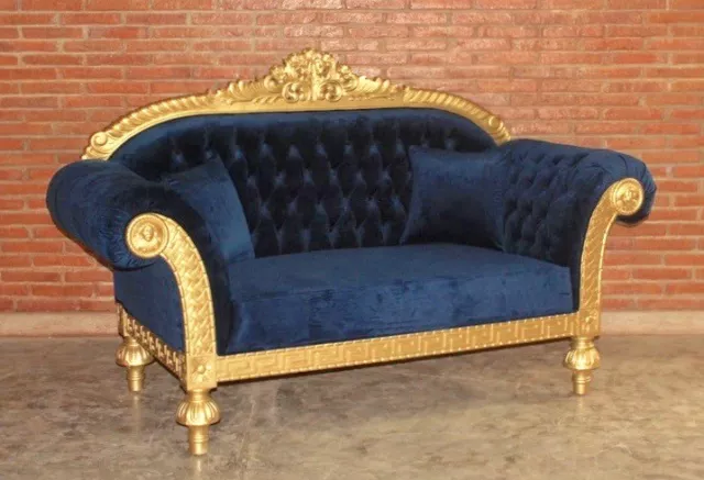 Baroque Sofa Couch Armchair Upholstered Furniture Antique Solid Style Art Vintage Gold Blue