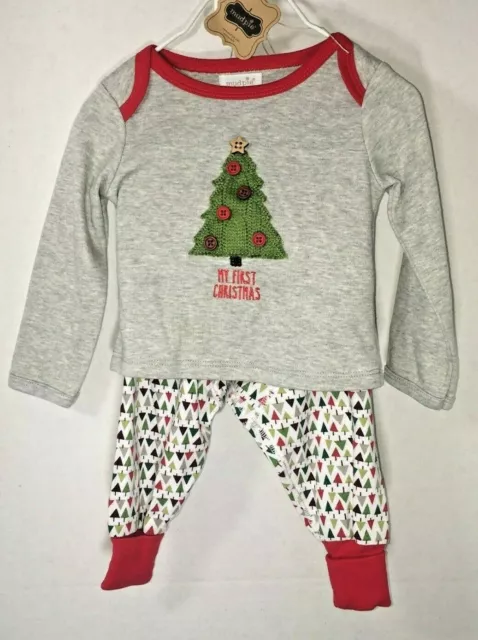 NWT Mudpie "My FIrst Christmas" 2-piece outfit size 6-9m Knit Tree w/buttons