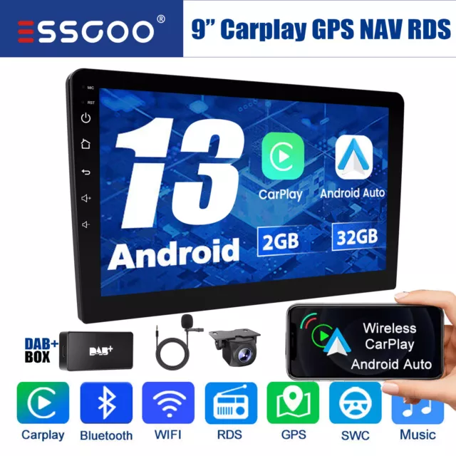 DAB+ 2+32G 9" Double 2 DIN CarPlay Android 13 Car Stereo GPS Radio Head Unit MP5