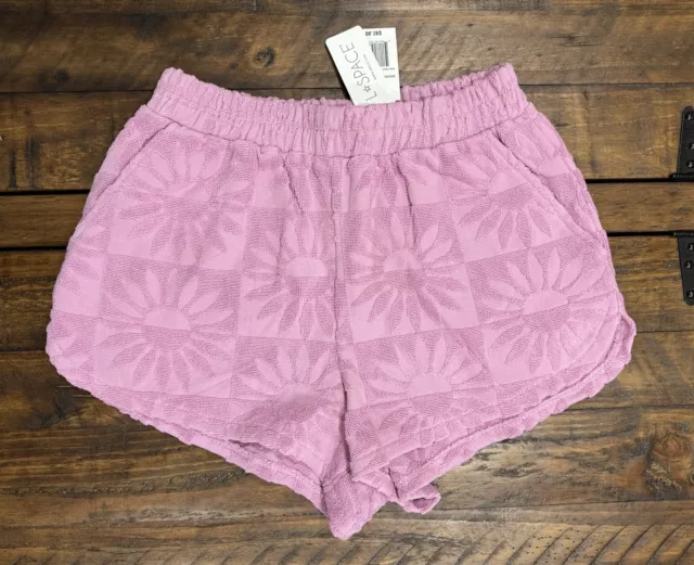 L*Space Soleil Shorts Terry Elastic Waist Pockets Purple/Pink | Size: Medium NWT