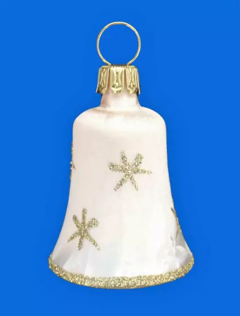 Champagne & Gold Mini Bell German Blown Glass Christmas Tree Ornament Star