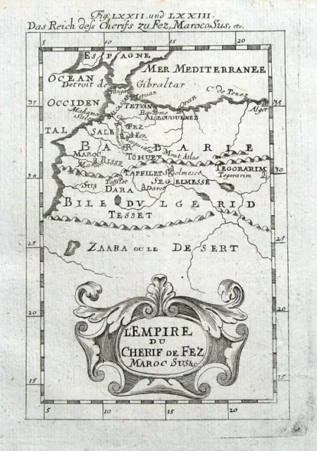 NORTH WEST AFRICA, MOROCCO, ALGERIA, Mallet original antique map 1719