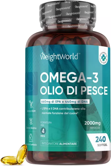 Omega 3 Olio Di Pesce Omega3 2000Mg Alto Dosaggio Con 660Mg EPA E 440Mg DHA