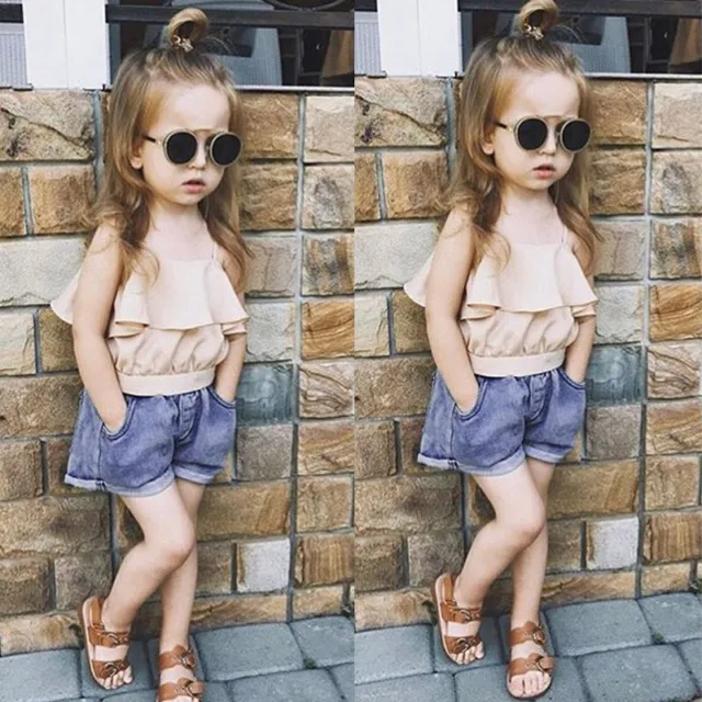 Toddler Baby Newborn Girls Ruffle Outfits Halter Sleeveless Tops Shorts Clothes