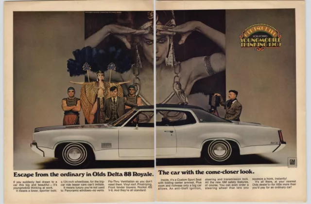 1969 Gray & White Olds Delta 88 Photo Movie Making Theme Vintage Car Print Ad