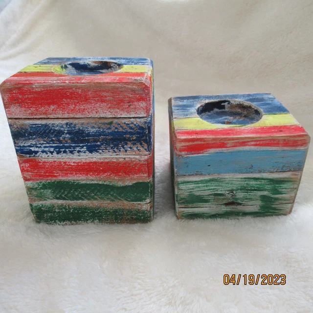 Rustic nautical multi colored set of 2 candle holders