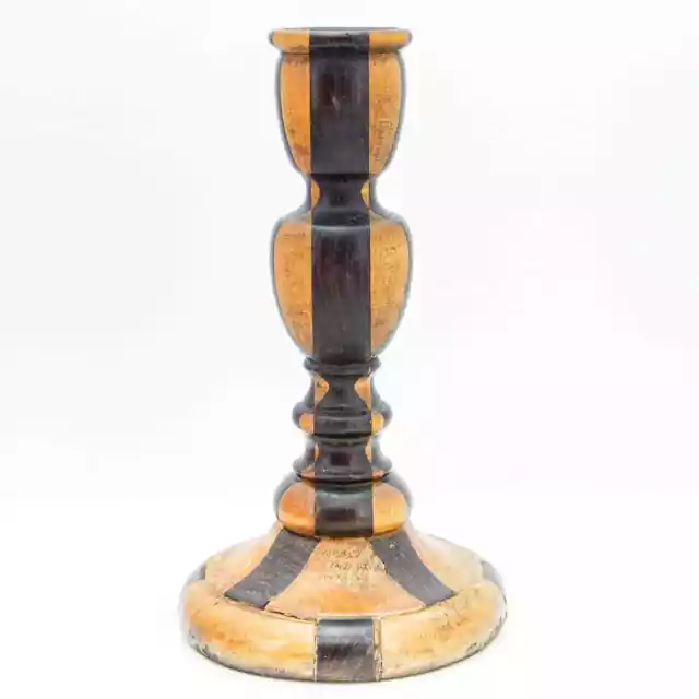 Vintage MCM 2 Tone Turned Wood Wooden Candle Holder Candlestick 8”