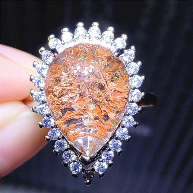 Genuine Natural Red Phantom Orange Clear Oval Adjustable Ring 19x13mm AAAA