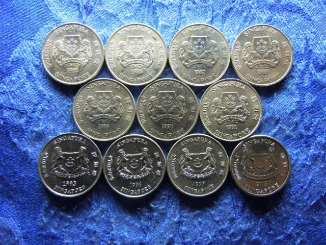 Singapore 20 Cents 1985-1991 Km52, 1993, 1996 1997 Km101, 2013 Km347 (11)