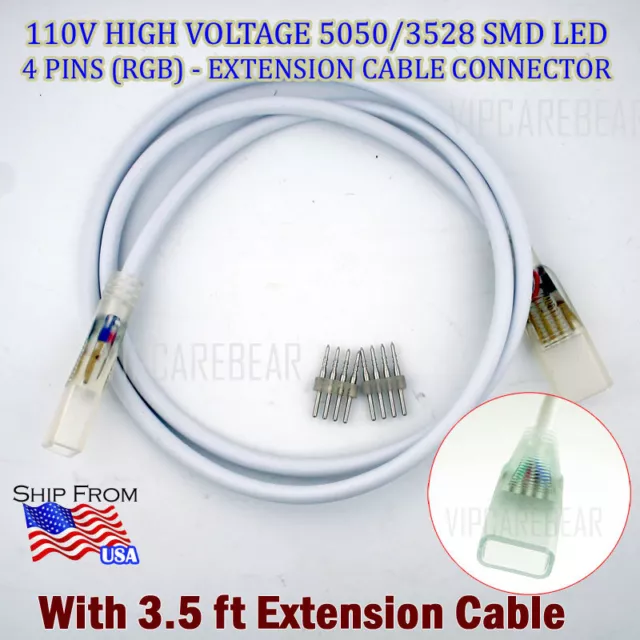 3.5ft Extension Joint Cable for 110V High Voltage RGB 5050/3528 LED Strip 4pins