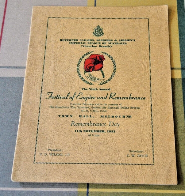 1952 Programme 9Th Annual Festival Of Empire & Remembrance Melbourne #14