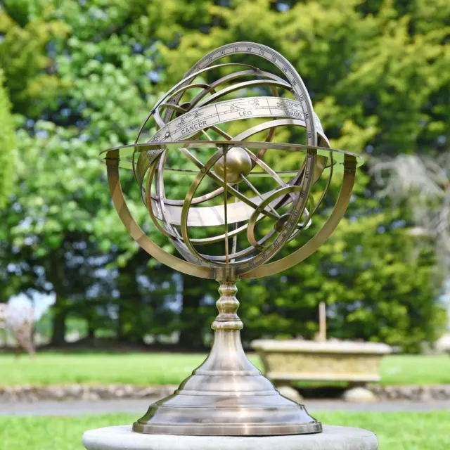 58cm Tall Antique Brass Celestial Garden Armillary Sundial Sphere