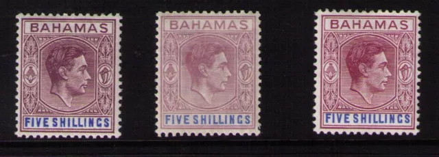 BAHAMAS SG156a 1942 5/= DULL ROSE-LILAC & BLUE THIN STRIATED PAPER.  A FINE MOUN