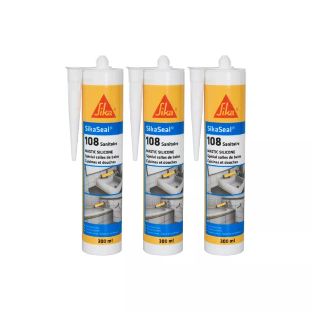 Lot de 3 mastics silicones anti-moisissure SIKA Sikaseal 108 Sanitaire - Gris c