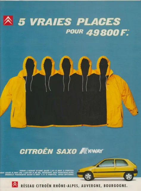 Publicité de presse  Citroën Saxo et K-Way French Press Ad 1998