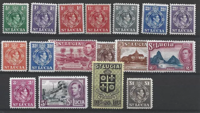 ST. LUCIA GVI 1938/48 Basic Set of 17, Sg 128A-141, LM/M. {AV3125-260}