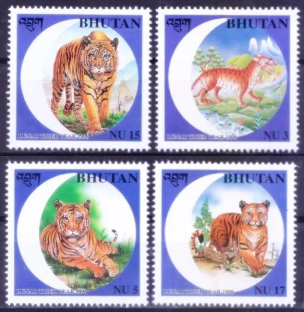 Bhutan 1998 MNH 4v, Chinese New Year, Zodiac, Year of Tiger, wild animals