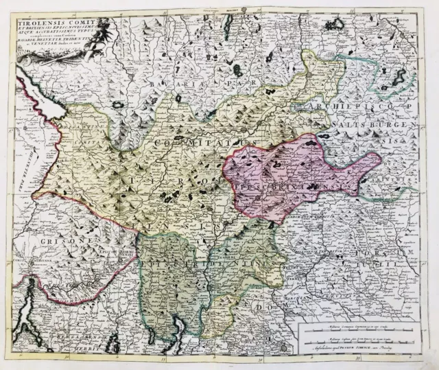 Tirol Tyrol Del Sur Trento Innsbruck Bolzano Brixen Mapa Tarjeta Schenk 1700