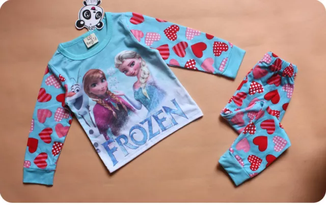 Frozen PJ'S Pyjamas BLUE PINK Girls set Kids Anna Elsa UK SELLER Christmas gift