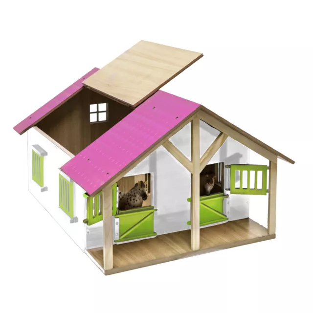 Van Manen Kinder Spielzeug Holz Pferdestall Stall Scheune M1:24 mit rosa Dach