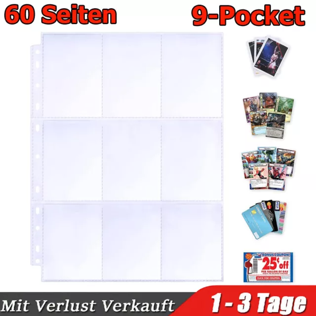 60 Seiten Sammelkarten Hüllen Folien Album Ordner Mappe Pokemon Karten 9-Pocket