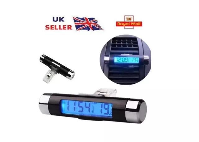 2 in 1 Car Auto Thermometer Clock Temperature LCD blue backlit Display Clock  UK