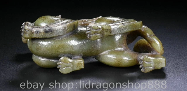 6" Chinese Natural Hetian Nephrite Jade Carving Dragon Beast Statue Sculpture 2