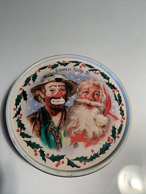 Emmett Kelly Jr. Christmas Tin,Old Time Santa Rus T 1995 Beautiful picture.