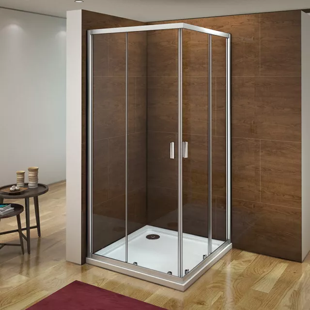 Corner Entry Sliding Shower Enclosure Double Sliding Door Stone Tray& Waste Trap