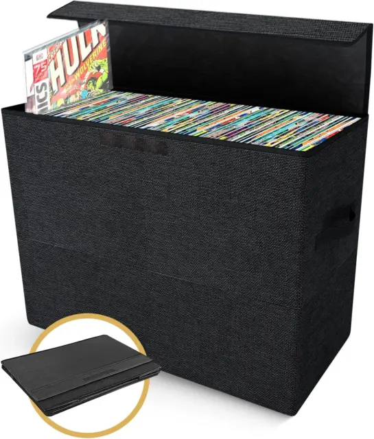 Fabric Comic Book Storage Boxes With Lids, Large Fully Enclosed Comic Book  Box Bin Container Holds 250 Comics, 600 Comic Boards, 80 Comic Top  Loaders--Deep Black 