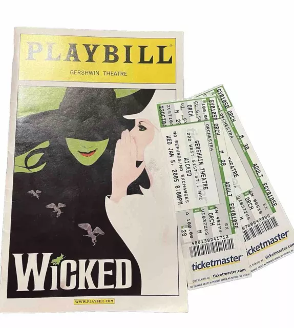 WICKED - PLAYBILL: Gershwin Theatre, Broadway Musical January 2005 W/ 2 Tickets