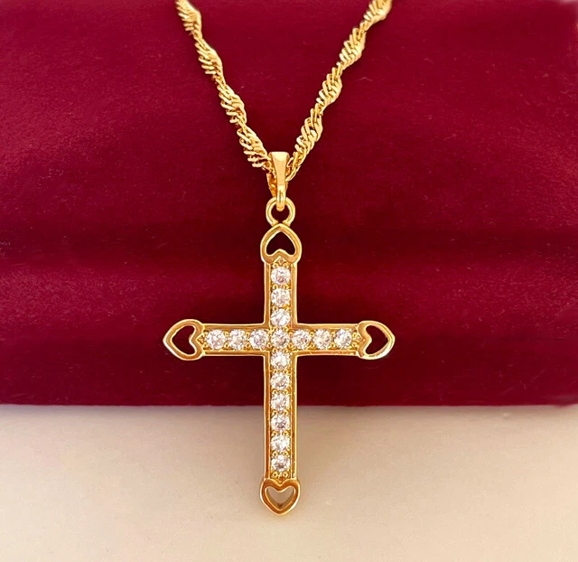 Dochais Collier Croix Or, Argent, Or Rose 14K Zircon Cubique - Ras du Cou Latéral Bijoux Cadeau