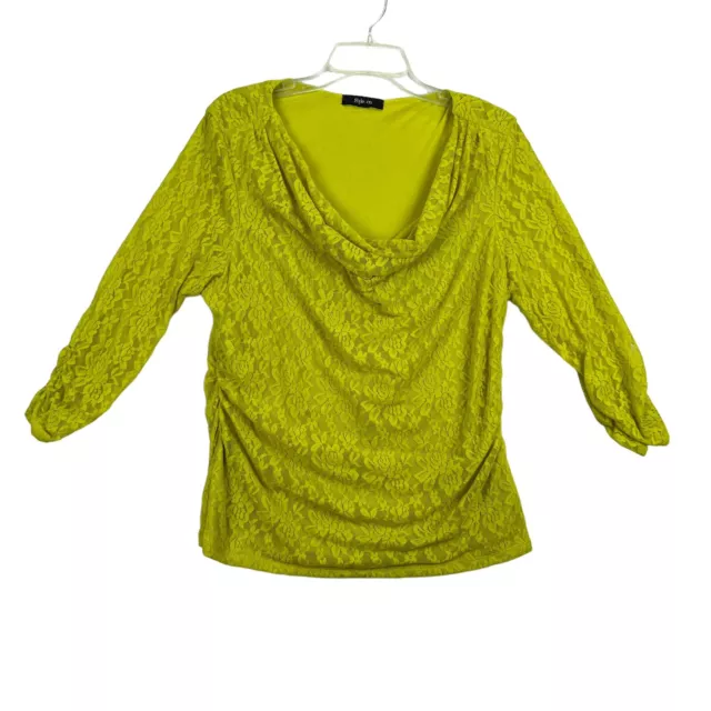 Style Company Womens Large Chartreuse Lace Stretchy Lined Top