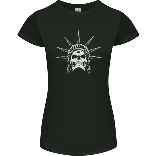 Statue of Liberty Skull USA Gothic Biker Womens Petite Cut T-Shirt