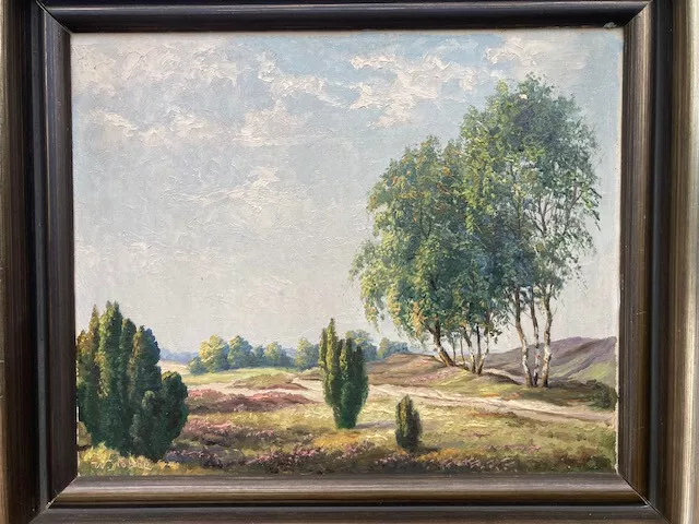 Öl-Gemälde - Heidelandschaft bei Recklinghausen - W. Nobbe