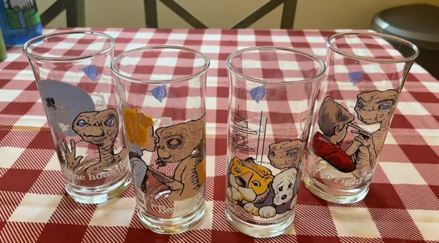Vintage 80’s ET Extraterrestrial Collectors Pizza Hut Drinking Glasses Set Of 4 2
