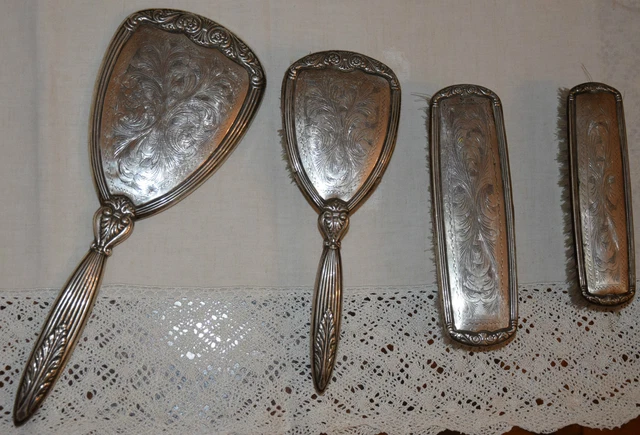 Set toilette specchio spazzole argento 800  (V2) Silver set mirror and brushes ^