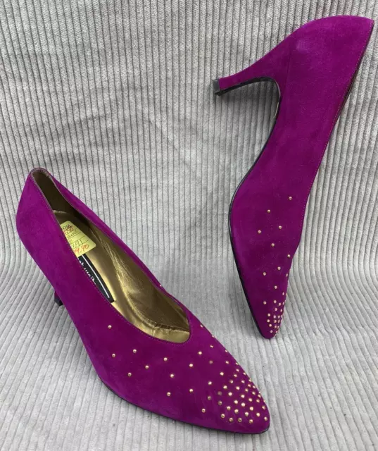 Zapatos de salón Stuart Weitzman para mujer 8 morados gamuza punta puntiaguda 17947