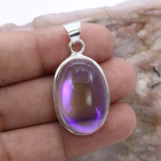 Fire Mystic Topaz 925 Sterling Silver Loop Handmade Jewelry Pendant of 40 mm