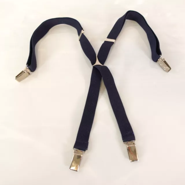 CAS W GERMANY Boy Navy Blue X Back Classic Suspenders Solid Silver Clip Stretch