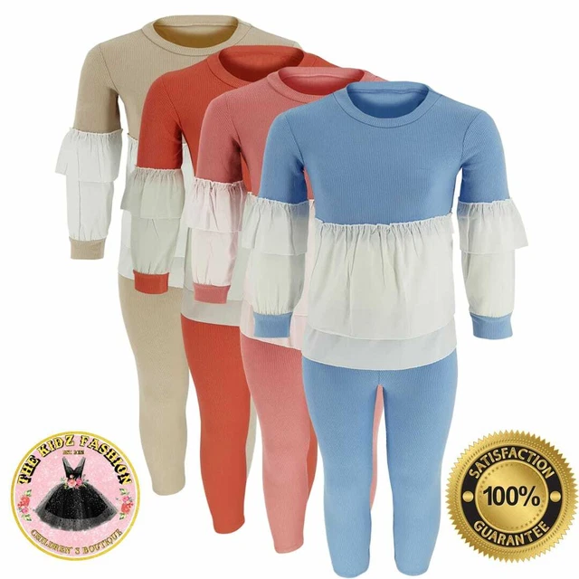 Girls Kids Lounge Wear Set Double Peplum Lounge Set 2-12 Yrs UK