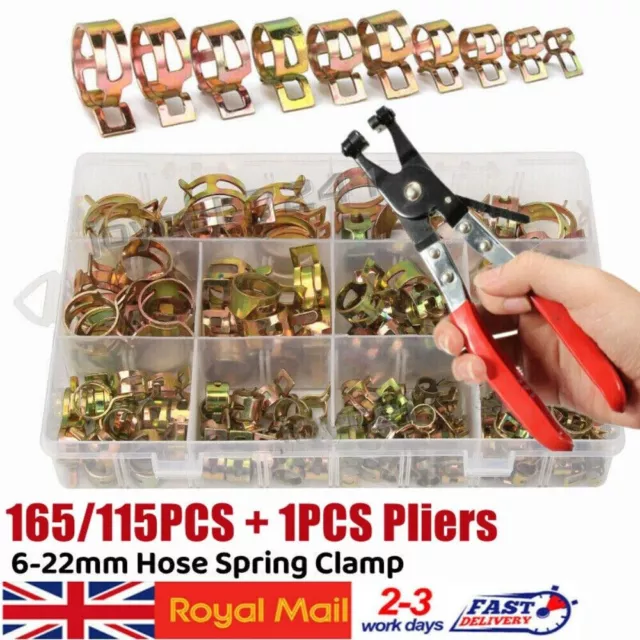 165/115pcs 6-22mm Spring Clips Fuel Hose Line Water Pipe Air Tube Clamps Pliers