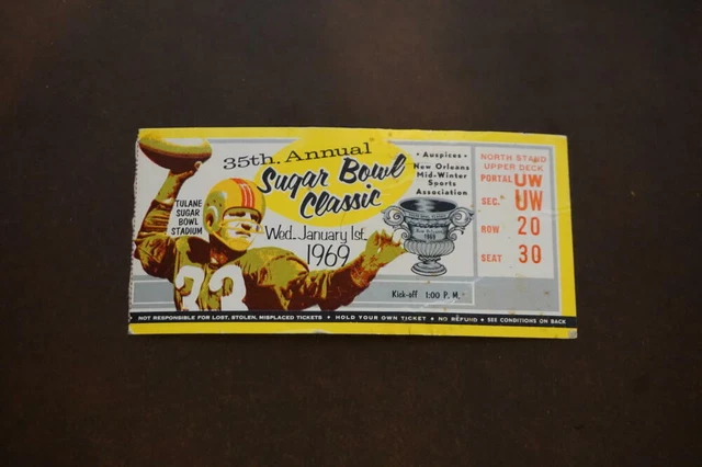 1969 Sugar Bowl Football Ticket Stub Arkansas Vs Georgia