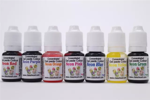 Classikool 10ml Neon Food Gel Colouring for Sugarpaste Icing & Baking Dye