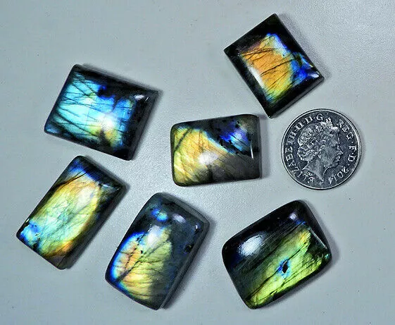 6Pcs Naturel Multi Flash Labradorite Rectangle Cabochon Pierre Précieuse...