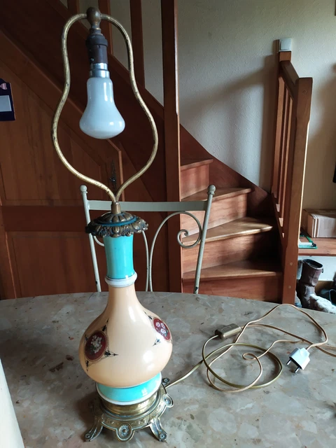 ancien grand pied de lampe en porcelaine et bronze ou régule