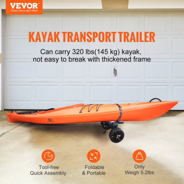 VEVOR Adjustable Kayak Cart Canoe Boat Carrier 320lbs Load with 10'' Solid Tires 2